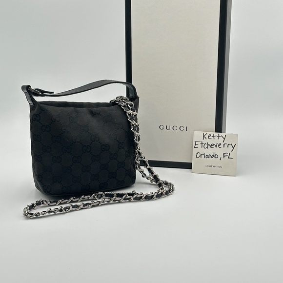 Authentic GUCCI Black GG Canvas Mini Handbag Crossbody - Picture 1 of 16
